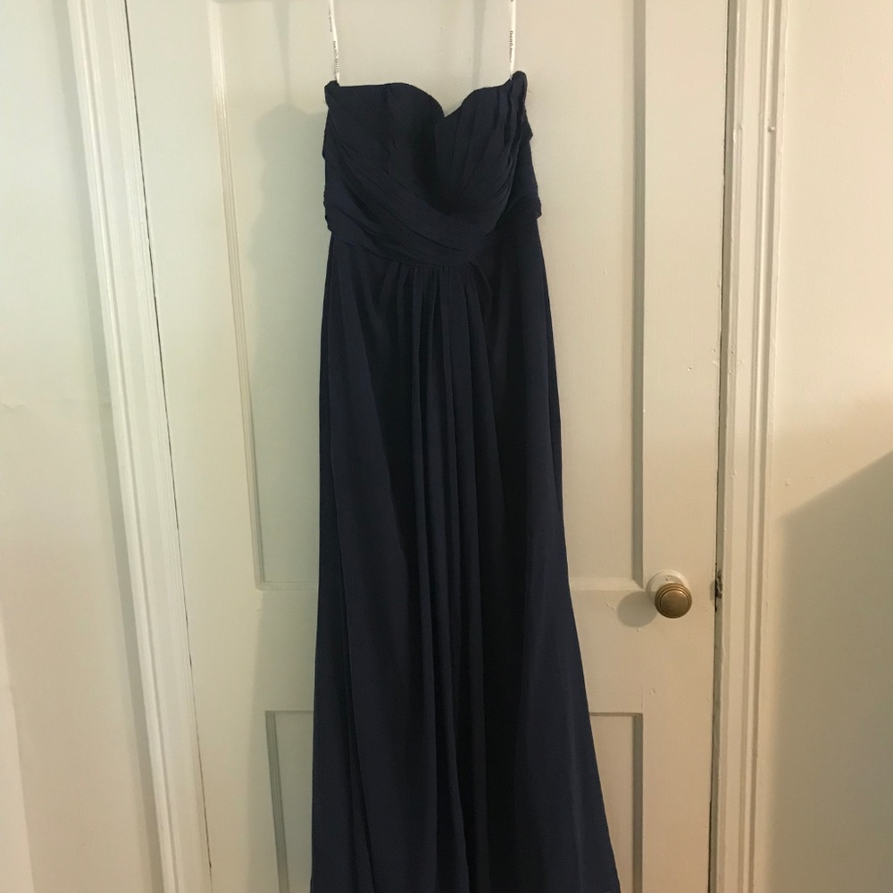 David's Bridal Navy Strapless Chiffon Dress